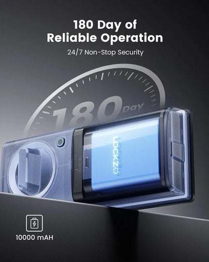 Phone case with '180 Day' and '24/7 Non-Stop Security' text on a dark background